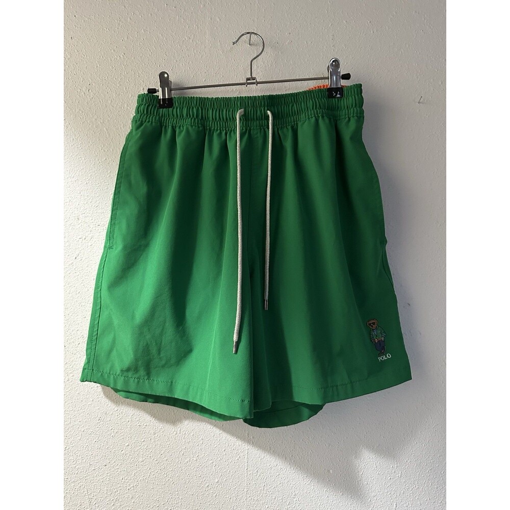 polo ralph lauren swim trunks medium Bear Logo, Green/orange, Waist 28-32”